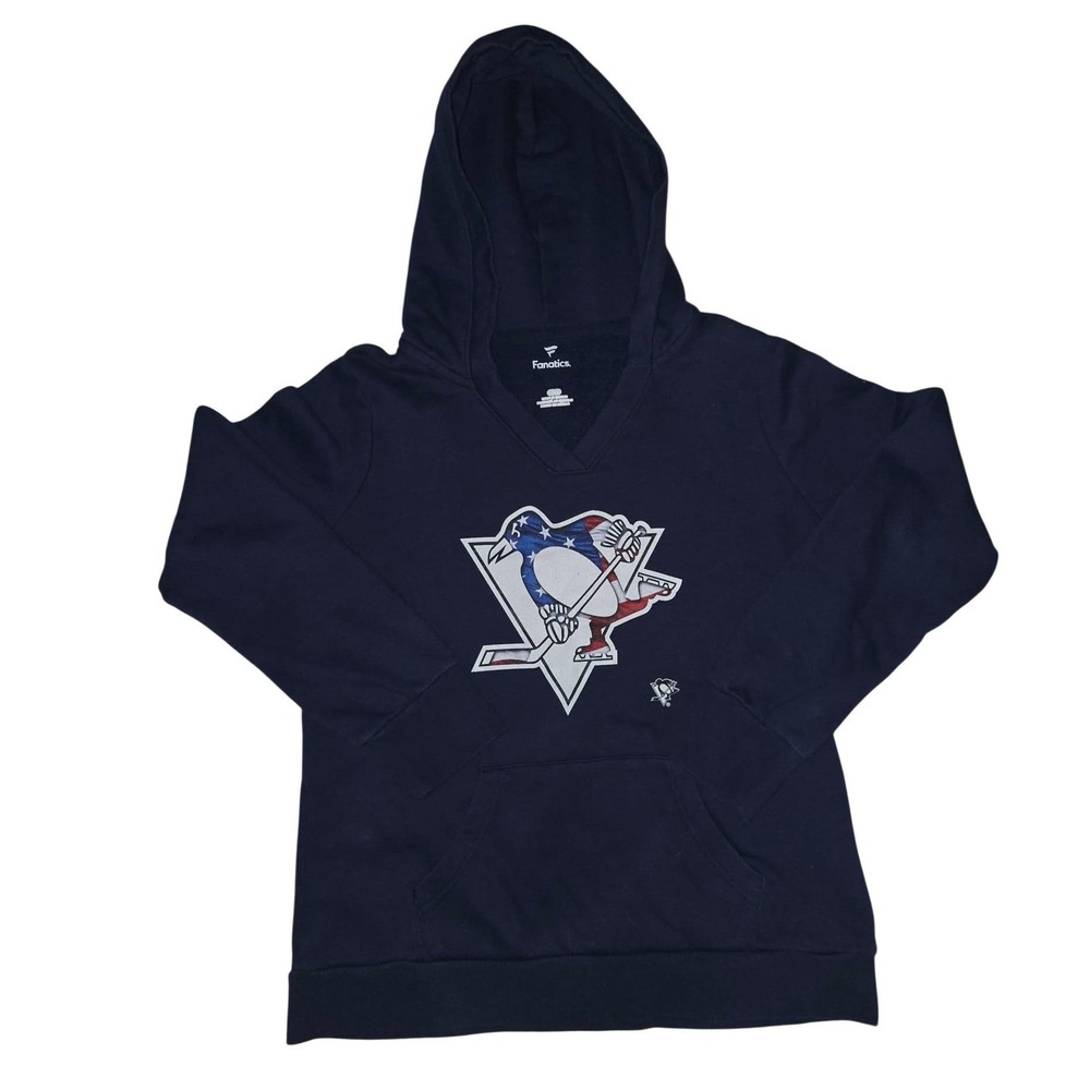 Fanatics Hoodie Pittsburgh Penguins Navy Blue‎ American Flag Logo Women's L - Picture 2 of 8